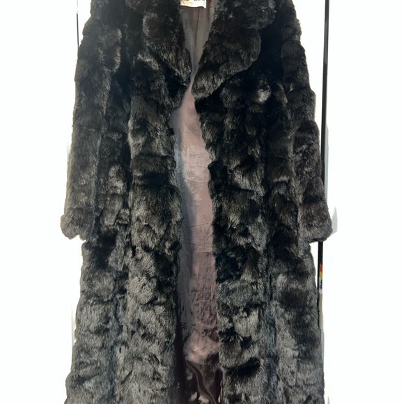 Vtg Gen Paulson Fairmount Olympic Hotel US Rabbit Black Genuine Fur Coat Lux 50s - Picture 2 of 14